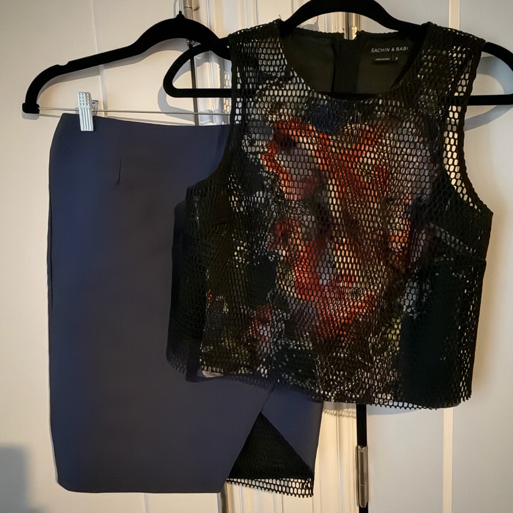 Sachin + Babi Floral Mesh Top with Matching Skirt